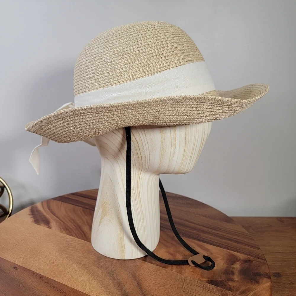 NEW Furtalk Sun Hat Women's Size M / L Woven White Ribbon Upf 80+ Protection
